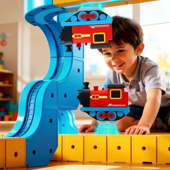 66/92Pcs/Set Magnetic Train Track Set DIY Race Car Cube Rail Boys Girls Gravity-Defying Building Kit Toddlers