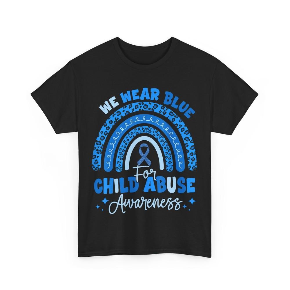Blue Ribbon Rainbow We Wear Blue For Child Abuse Awareness T-Shirt