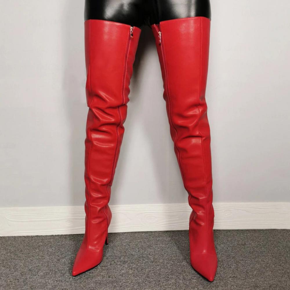 Stivali sopra il ginocchio da donna sexy, stivali alti al ginocchio in PU, stivali con tacchi alti, scarpe da donna
