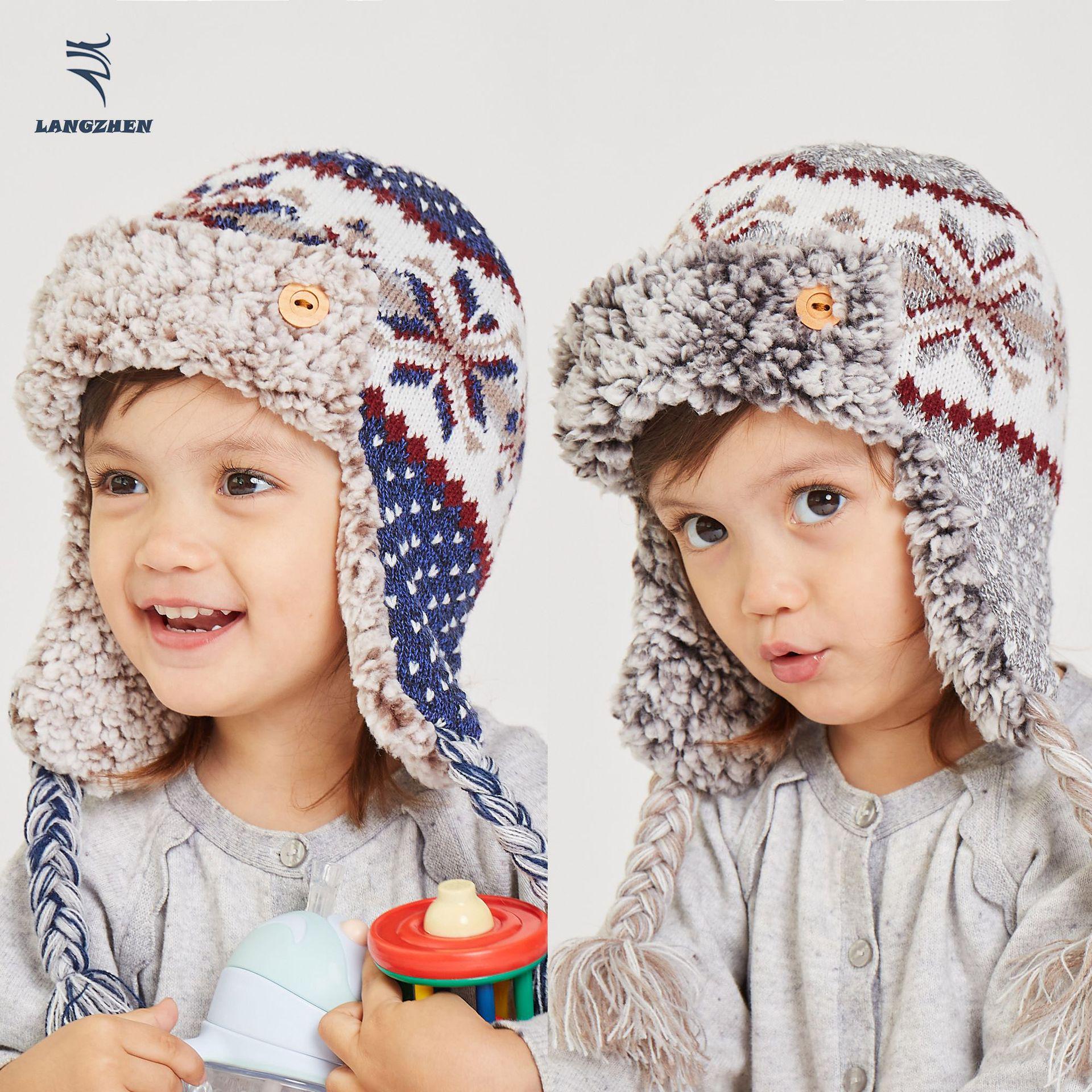 

Children s Knitted Lei Feng Hat - Fleece Lined & Ear Protection for Autumn/Winter. M (48-50CM) 1-2Y сірий колір