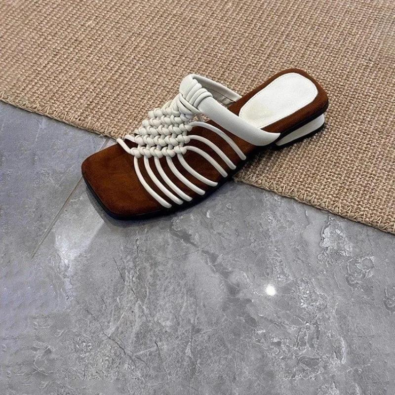 Fashion French Platform Outer Wear Roman Breeze Slippers Handwoven Low Heel Slippers for Women