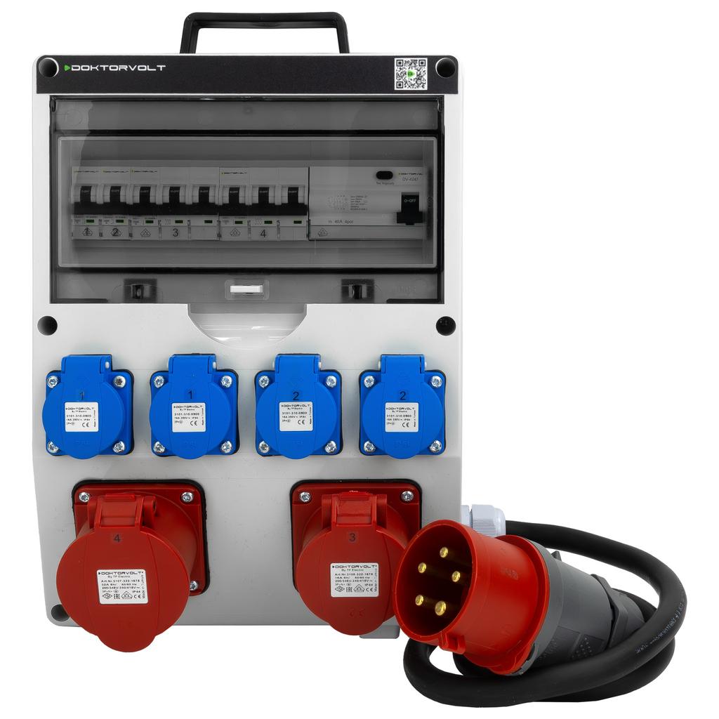 Building Distribution Board with Cable and Plug 16A 32A 4X230V Protection
