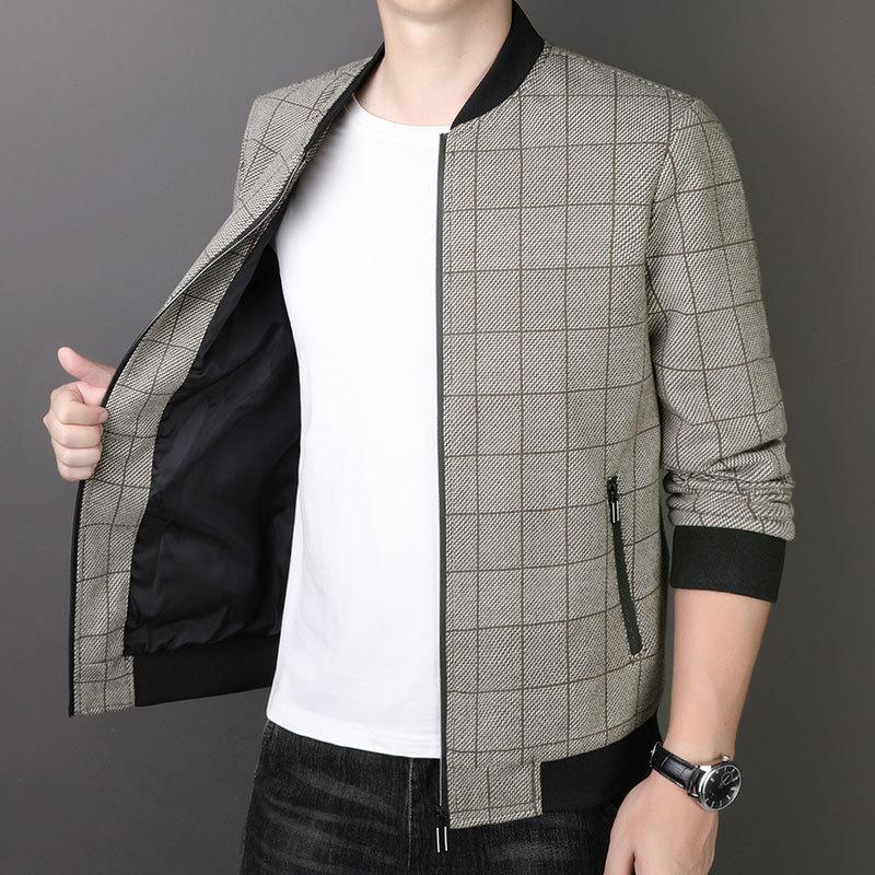 Spring and Autumn Jacket Men's Jacket Business Casual Young and Middle-aged Simple Fashion Baseball Collar Plaid Jacket Men's Clothing