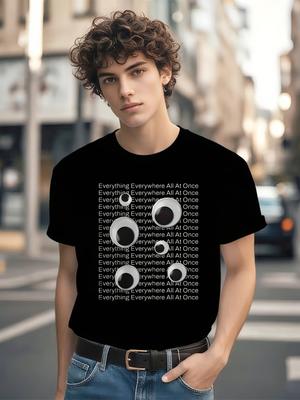 E-Everything Everywhere All At Once Movie Graphic T-shirt - Pure Cotton Crew Neck Short Sleeve Tee with Bold White & Red Print