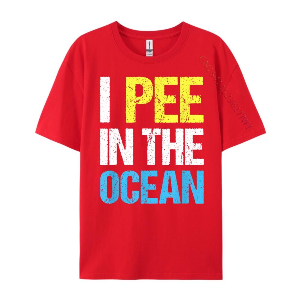I Pee In The Ocean Funny Beach Vacation Cream T Shirt Breathable Mens Shirts Alphabet