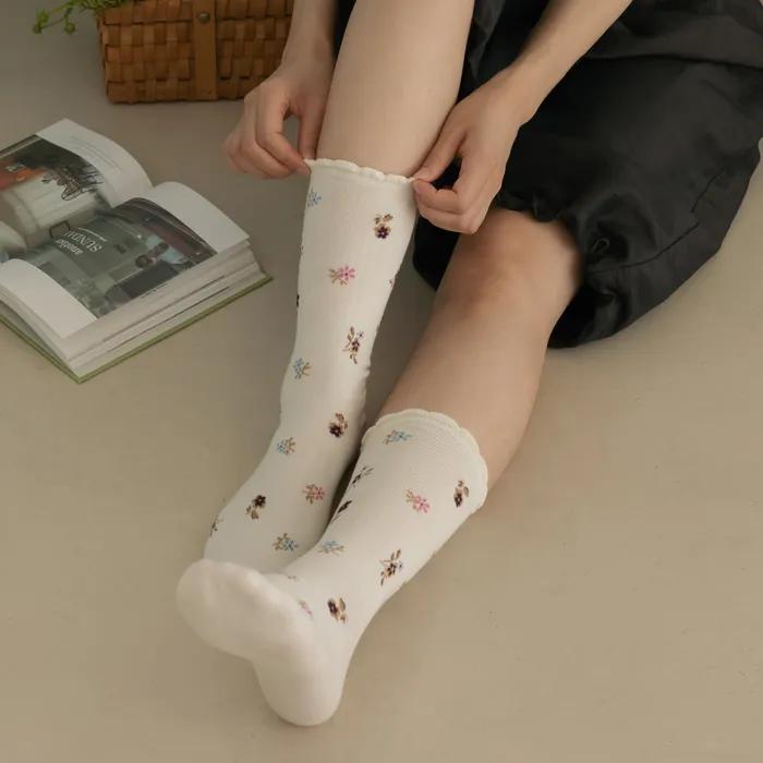 [Gift Set] Mellow Blossom Cotton Socks Women 4P - 03 Love Letter + Shopping Bag Gift