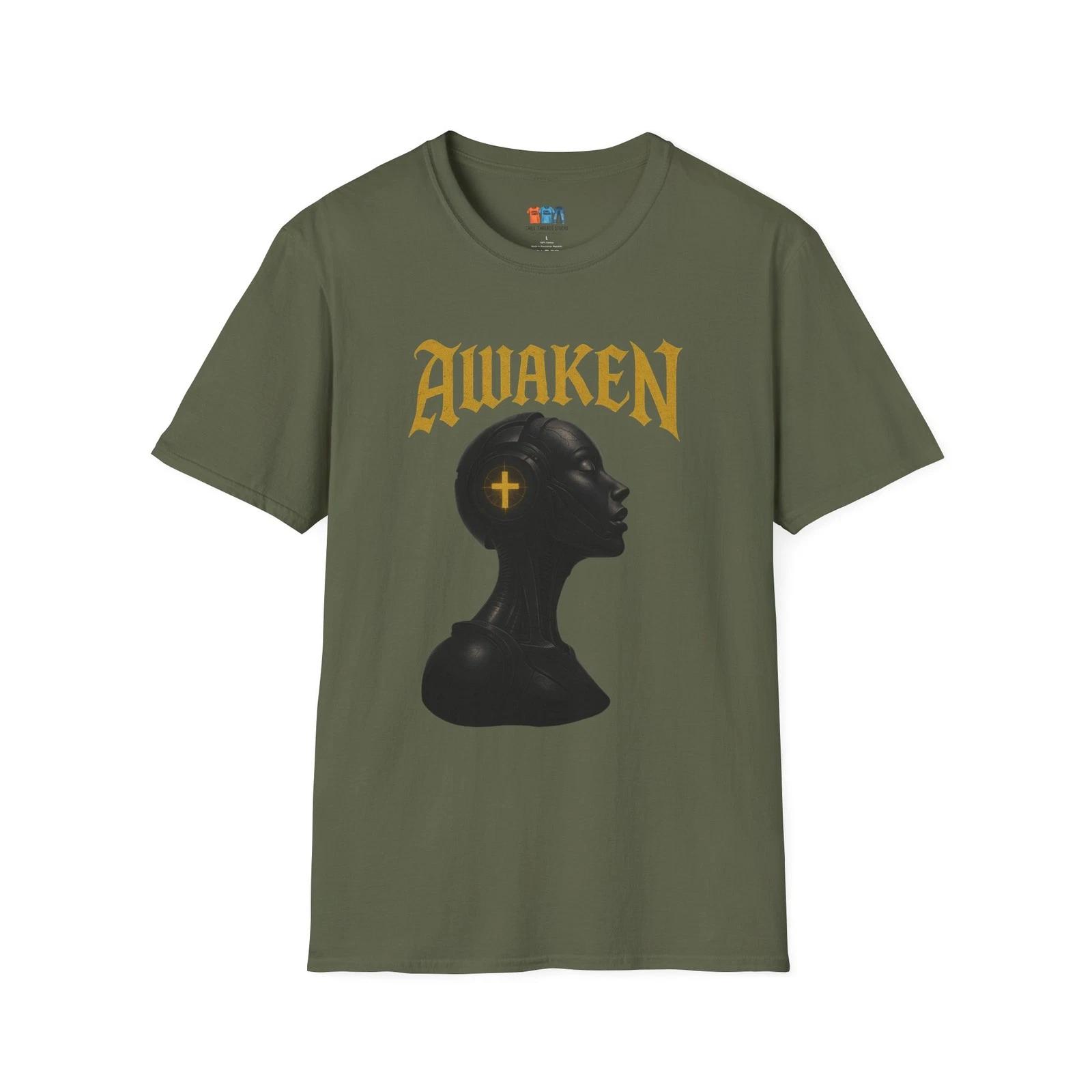 AWAKEN Christian Cyber Woman T-Shirt Spiritual AI Streetwear Tee Unisex XL