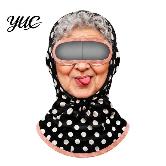 Einteilige Pullover-Maske Lustiger Oma-Druck Sturmhaubenmaske, Vollgesichts-Abdeckung mit Gesicht einer alten Frau für Sonnenschutz, Atmungsaktiv Winddicht für Radfahren im Freien