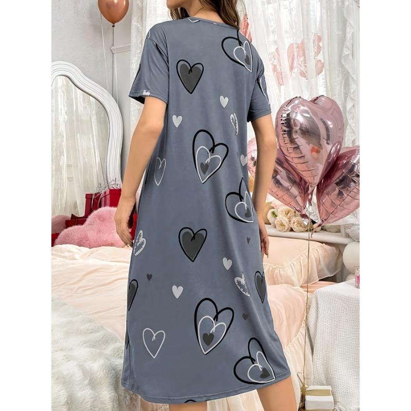 Velká velikost, Kulatý výstřih, Krátký rukáv, Modrý květ meruňky, Domácí oblečení, Noční košile, Šaty, Ležérní, Dámské oblečení s potiskem