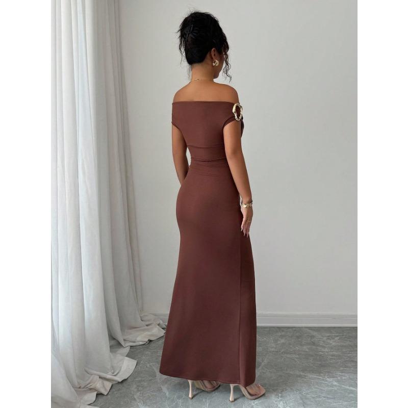 Women's Black Off Shoulder Ruched Bodycon Maxi Dress Elegant Long Formal Party Dress
