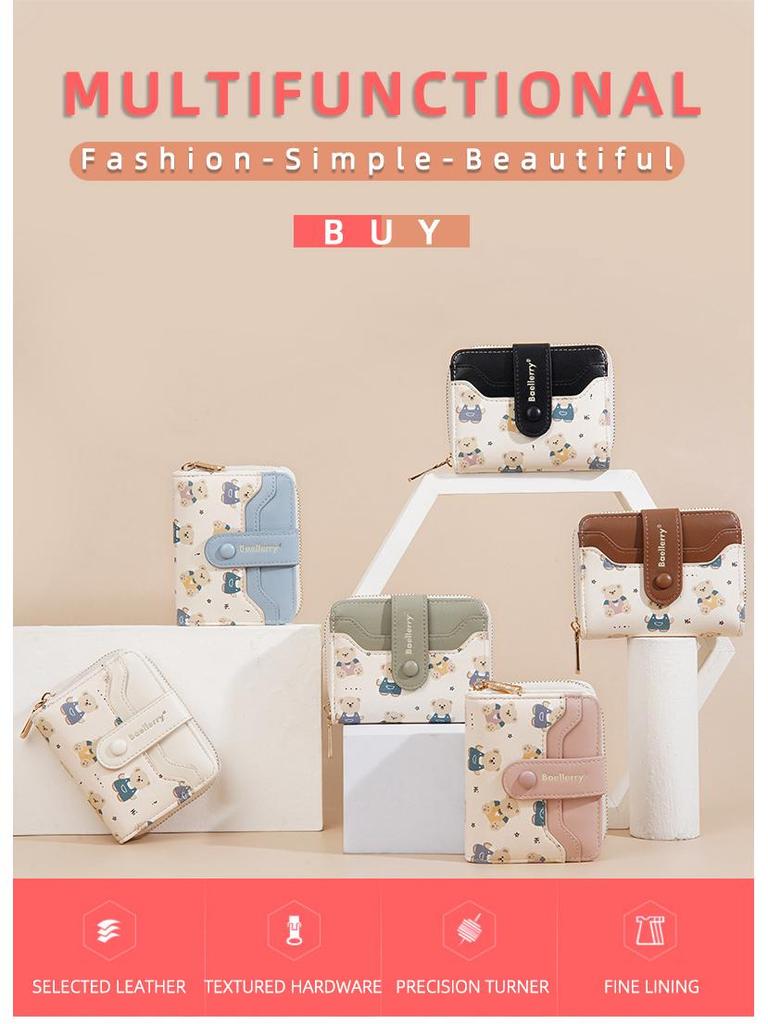 Little Bear Cartoon Zipper Wallet and Card Holder for Women & Students