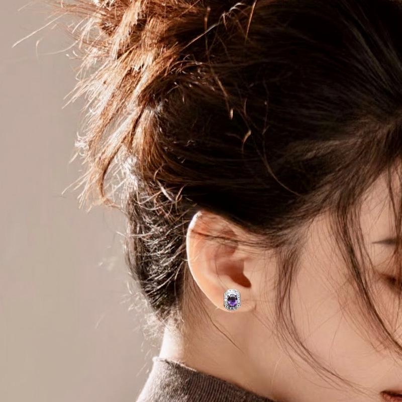 Square Sugar Series Luxury S925 Silver Needle Stud Earrings for Women