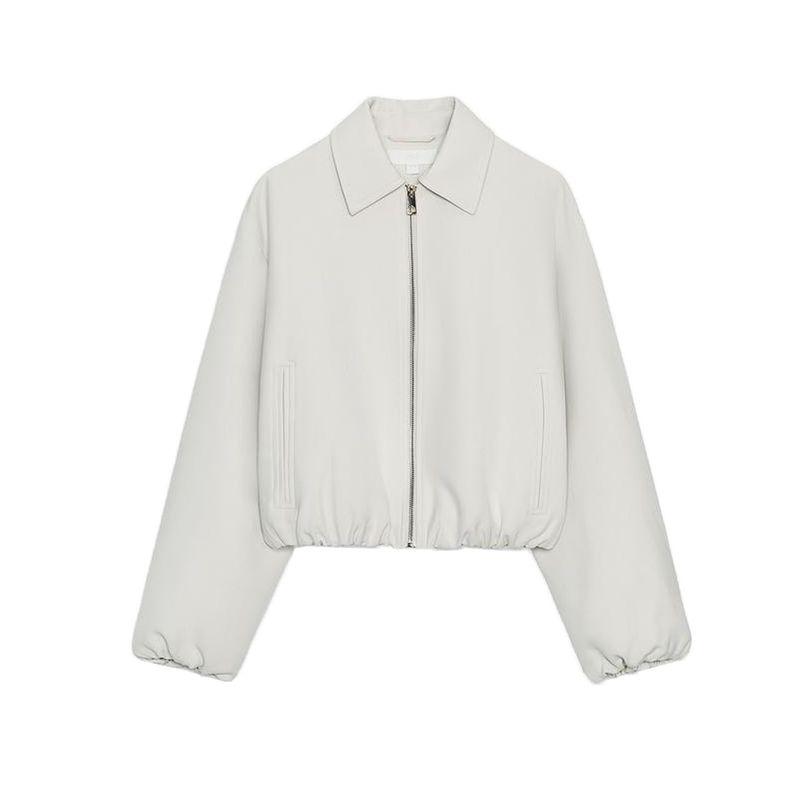 

Fall New Women s Clothing Fashion Long Sleeves Lapel Zipper Puffy Jacket Outwear 8372246 8372026 raw white L