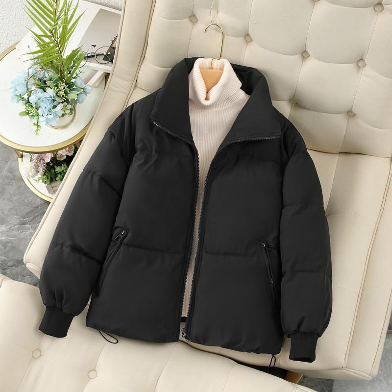 New Style Down Cotton Coat for Small Women with Stand Collar and Loose Hong Kong Style Student Bread Coat Cotton