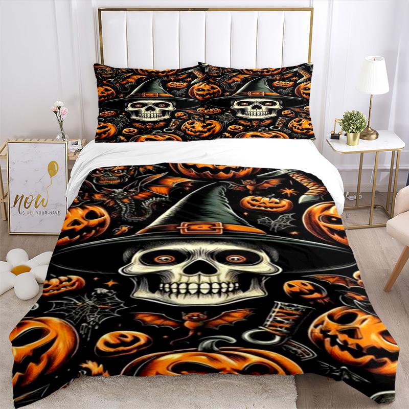 3pcs Skull Duvet Cover Set, Soft Comfortable Duvet Cover,Guest Room (1*Duvet Cover + 2*Pillowcase, Without Core) yy251104123