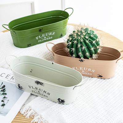 Maceta Rústica con Asa Elipse Soporte para Flores Caja Metálica Vintage Macetero