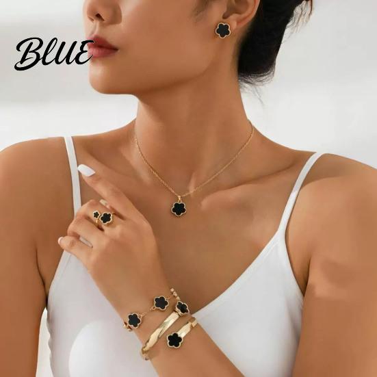 Sparkling Rhinestones Jewelry Set 5Pcs/Set Women Lucky Flower Decor Necklace