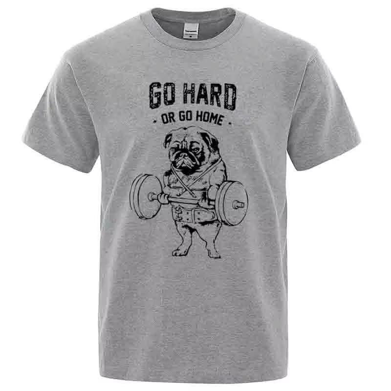 Funny Gym Pug Dog Graphic Tshirt Unisex Unisex Go Hard Or Go Home Weight Lifting Print Fitness Casual Crew Neck Tee