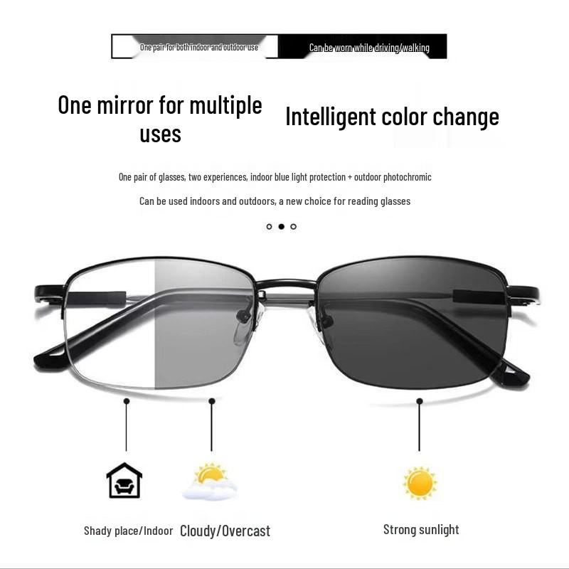 

Фотохромные бифокальные прогрессивные очки для чтения с интеллектуальным зумом, титановой оправой с памятью формы и защитой от синего света Photochromic +400 Blue Light Blocking