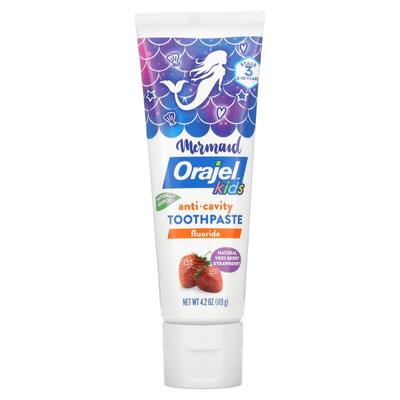 Children's Mermaid Cavity Prevention Fluoride Toothpaste, Ages 2-10, Natural Berry Berry Strawberry Flavor, 119G(4.2Oz)