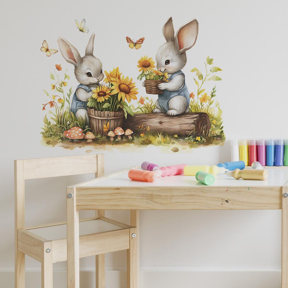 Hardworking Little Rabbit Garden Sunflower Butterfly Home Atmosphere Decorative Wall Stickers
