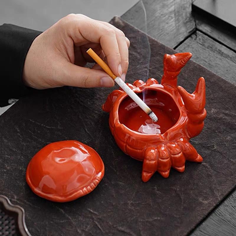 Cute Crab Ashtray With Lid Anti Fly Ash Ceramic Cigar Ashtray Living Room Home Office Decoration Art Ornaments Gift
