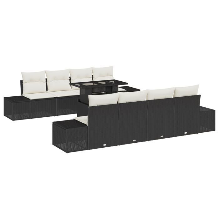 VidaXL Ensemble de canapés de jardin 9 pièces avec coussins noir rotin poly 3349143