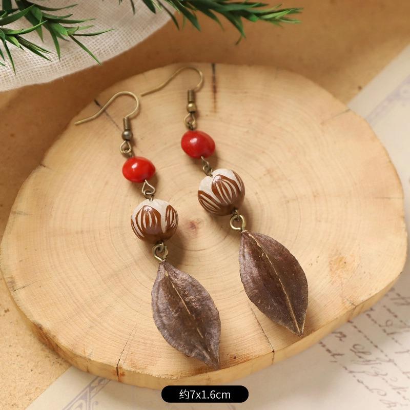 Retro Handmade Plant Fruit Earrings Pine Cone Literature and Art Chinese Medicine Dried Fruit Niche Creative Earrings Women