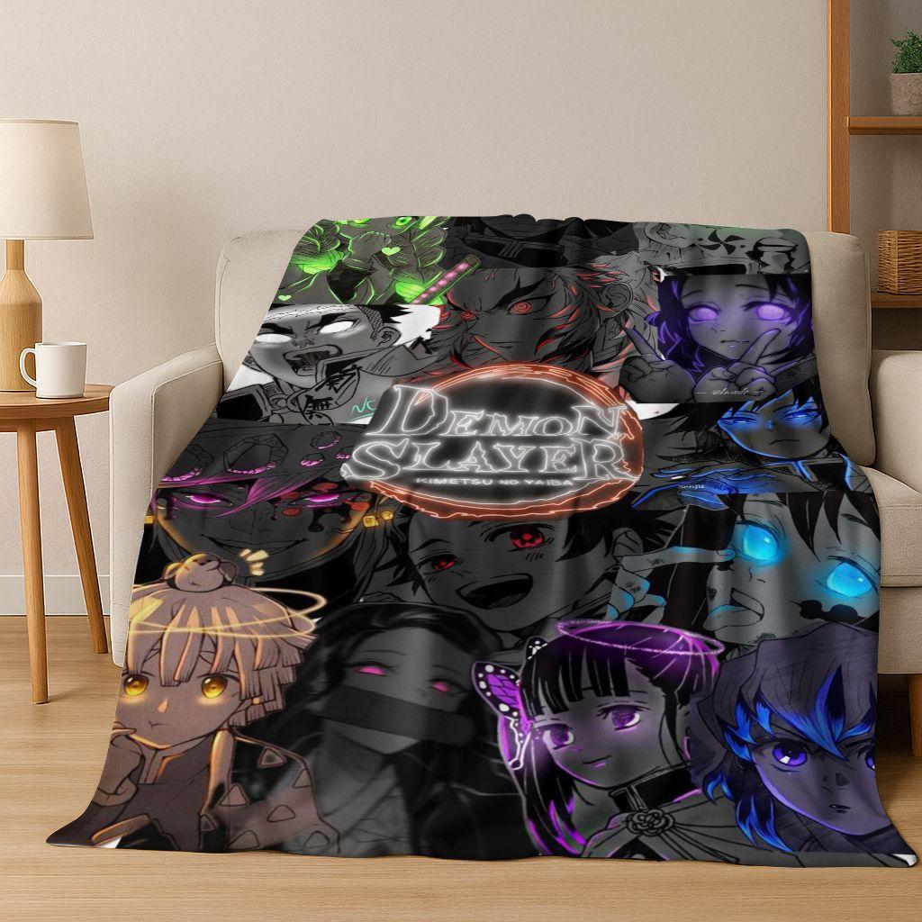 Anime Demon S-Slayer Kamado Nezuko Tanjirou Cartoon Flannel Blanket,Cozy Soft Throw Blanket for Home Bedroom Bed Sofa Cover Kids