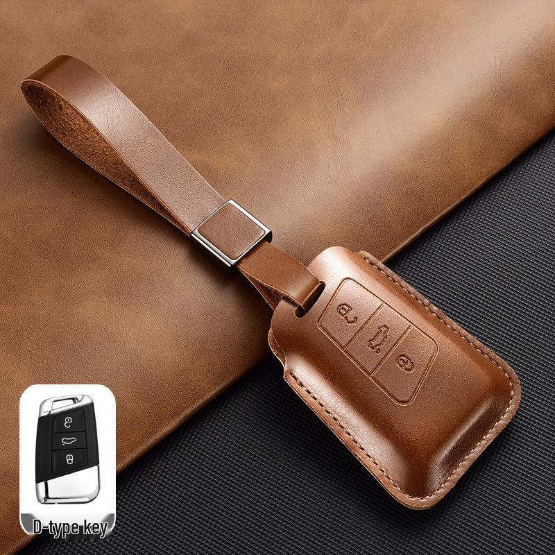 Leather Key Case for Volkswagen Models: T-Cross, Lavida, Lamando, Bora, Tiguan, Sagitar, Polo, Magotan, Passat, Tharu