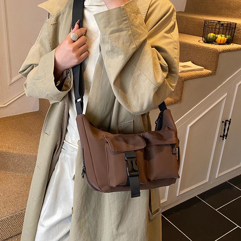 Korean Version of Harajuku Casual and Lightweight Tote Bag Trendy Versatile Waterproof Leather Film Cloth Shoulder Bag Women's Simple Messenger Bag