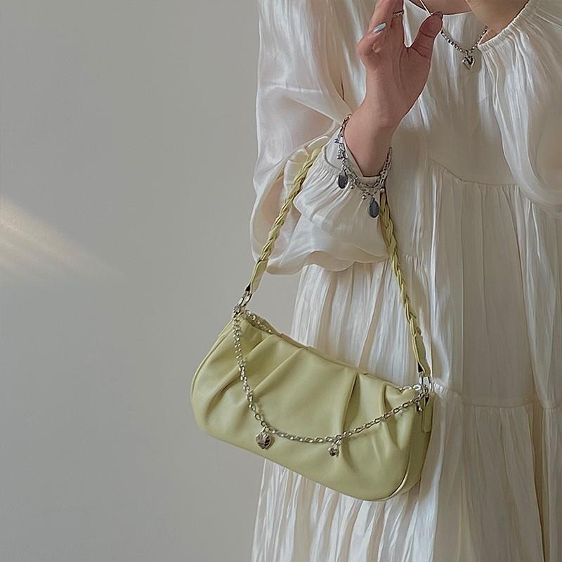 Designer Handtasche Damen Sommer Neu PU Plissee Wolke Quadratische Ein-Schulter-Tasche Schlicht und Vielseitig Liebeskette Achseltasche