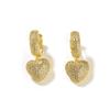 Gold Tone Full Paved Heart Drop Hoop Earrings for Women Trendy Elegant Jewelry