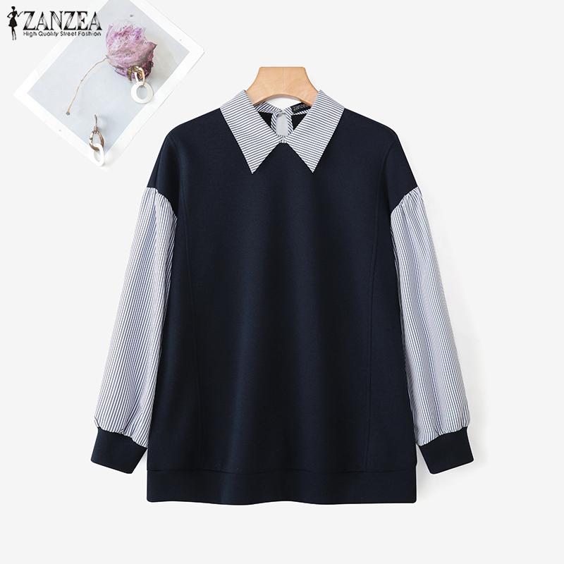 ZANZEA Women Casual Stripe Print Splice Long Sleeve Autumn Thin Sweatshirt