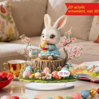 Enfeite de Mesa Acrílico de Páscoa – Design de Coelho e Ovo com Estilos de Cruz Floral