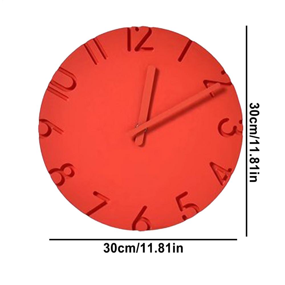 Round Wall Clock 12-Inch 3D Number Cement Texture Clock Modern Wall Decoration For Living Room Kitchen Farmhouse Office Bedroom