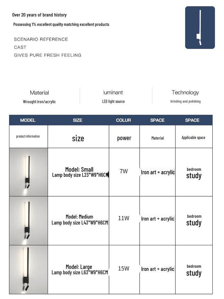 Nordic Minimalist Long Strip Bedside Wall Lamp with Eye-Protecting Reading Light and Switch for Hallways, Entrances, and Hotel Rooms