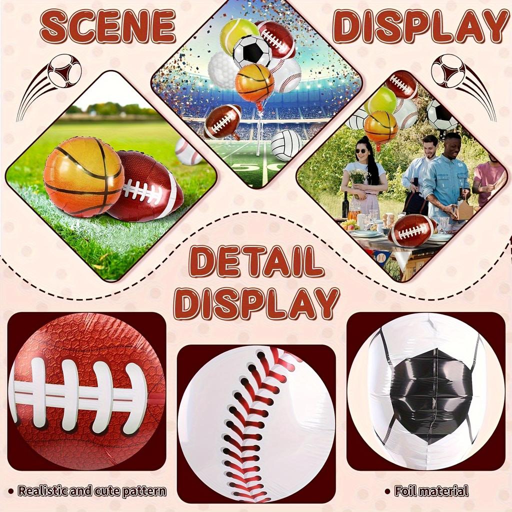 14pcs Set of Sports Aluminum Foil Balloons 18-inch Baseball Basketball Football Volleyball Tennis Golf Theme Party Decorations
