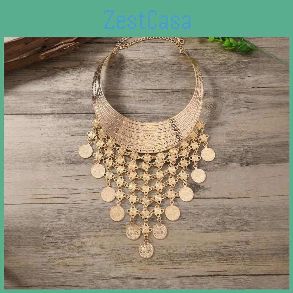 Módní Styl Etnický Vícevrstvý Design s Třásněmi Dámský Kovový Náhrdelník Límec