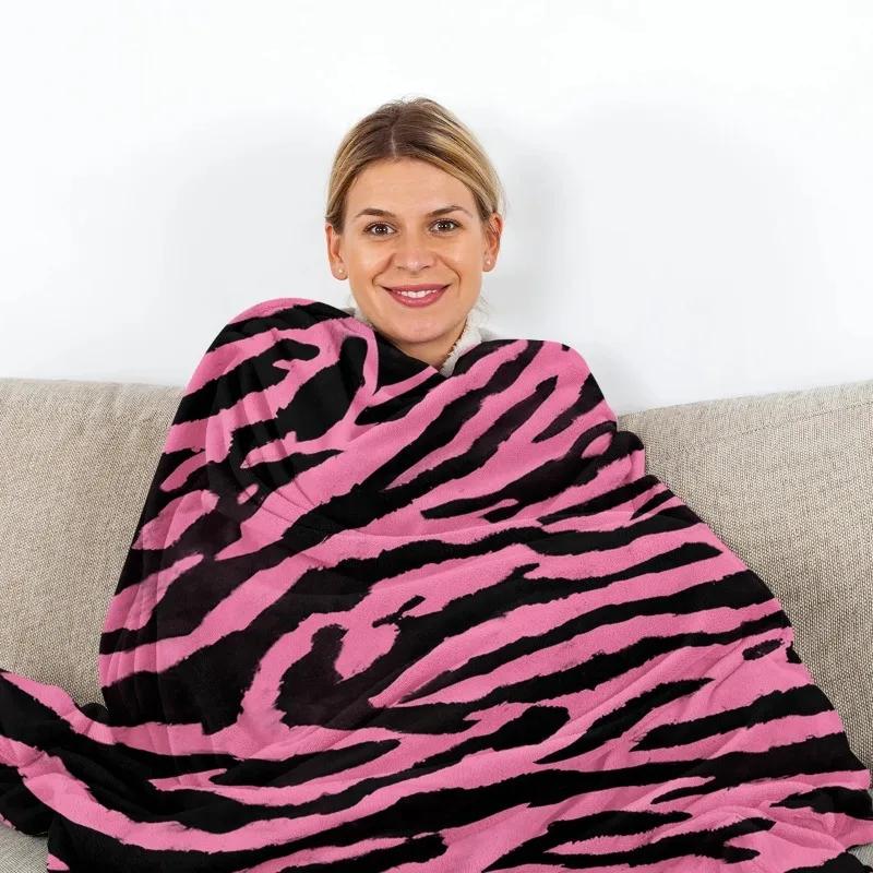 Pink Leopard Print Throw Blanket Zebra Skin Warm Plush Blankets Kids Adults Teen for A Living Room Sofa Couch and Bed Decorate