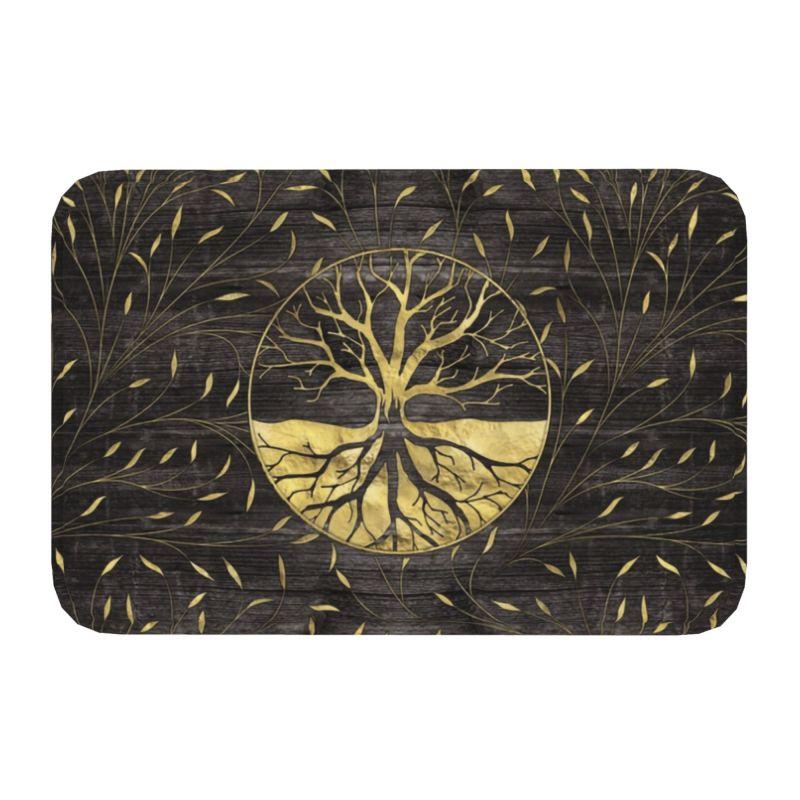 Tapis de porte personnalisé Arbre de Vie avec Triquetra sur Futhark Antidérapant Entrée Cuisine Salle de Bain Sol Porte Tapis Viking Tapis de Garage Tapis 40cmx60cm