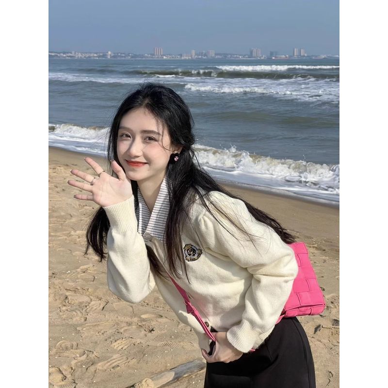 

Кардиган-поло Весна и Осень Преппи Стиль Короткий Имитация Двойки Apricot color M Suggested 47.50 kg-55.00 kg