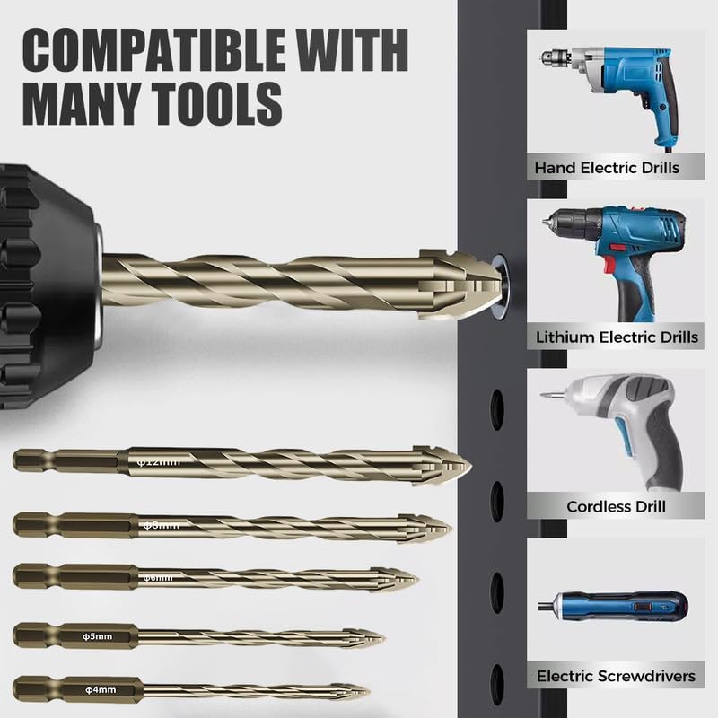 High-Strength 4-Flute Serrated Eccentric Drill Bit Kit, Four-Flute Sawtooth Eccentric Drill Bit, Masonry Concrete Drill Bits Set for Tile Brick Glass