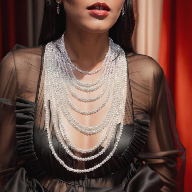 Pearls Shoulder Jewelry Multi-layer Chain Collar Necklace for Music Festival