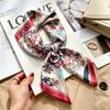Commuter elegant flower silk scarf women's contrasting color retro printing satin scarf shirt with multi-purpose decorative small scarf
