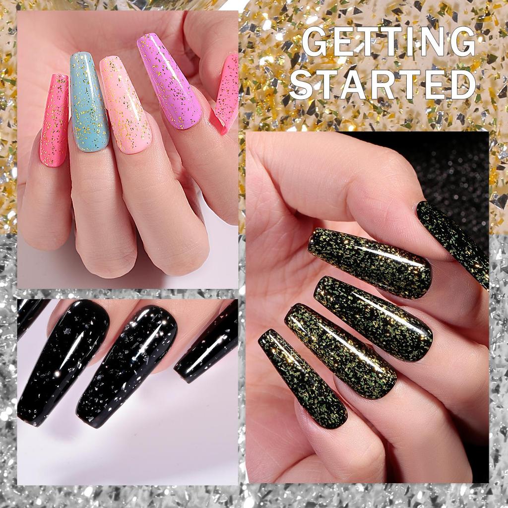 JTING Hot Popular Gold Silver Foil Flake Top Coat Gel Polish OEM ODM Private Label Flake Nail Gel Esmaltes En Gel Efecto Flake