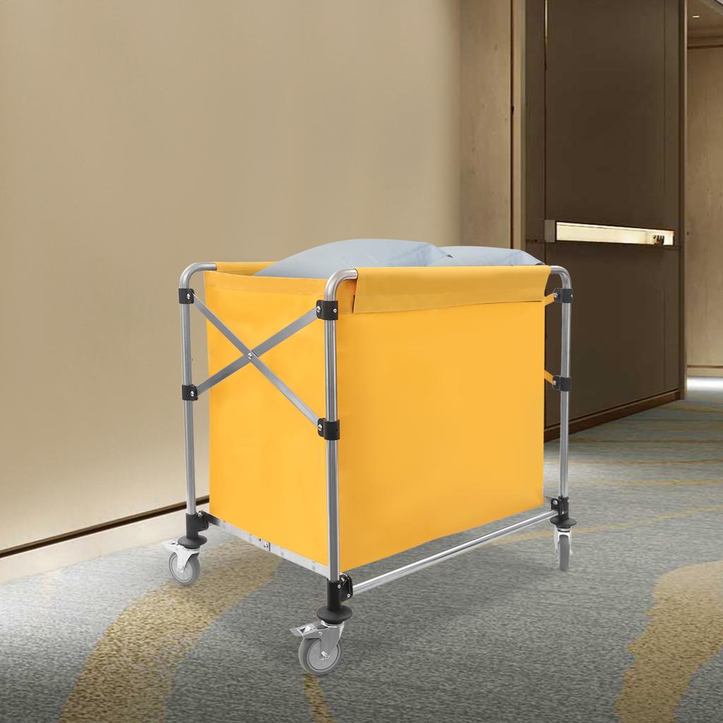 Foldable Commercial Laundry Cart with Wheels, Yellow, 100kg Capacity, Heavy Duty Rolling Hamper, Collapsible Laundry Sorter
