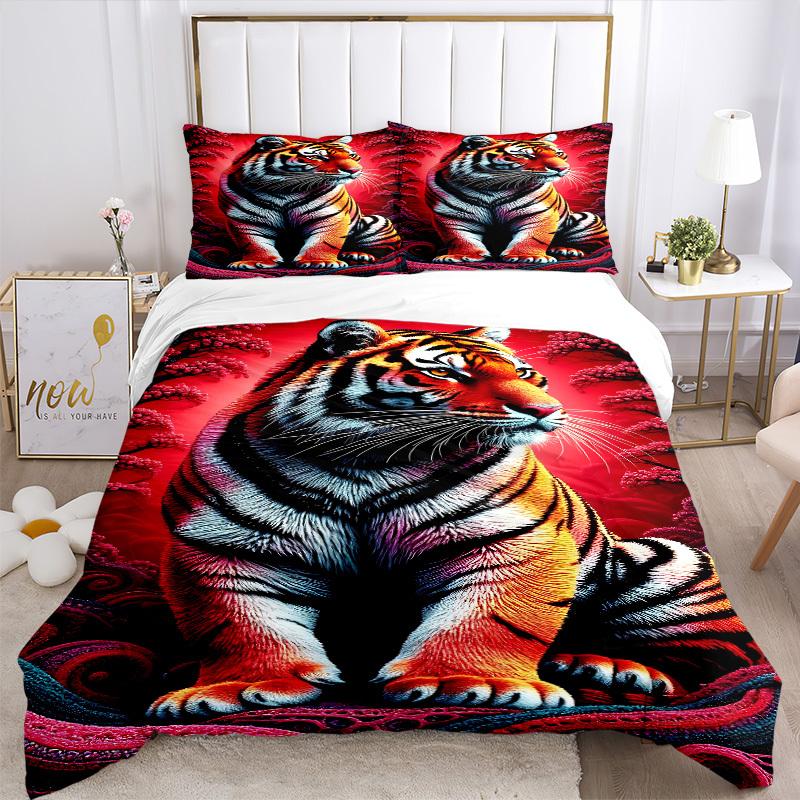 3pcs Tiger Print Duvet Cover Set - Includes 1 Duvet Cover and 2 Pillowcases, No Quilt Core, All-Season Home Decor yy251111080