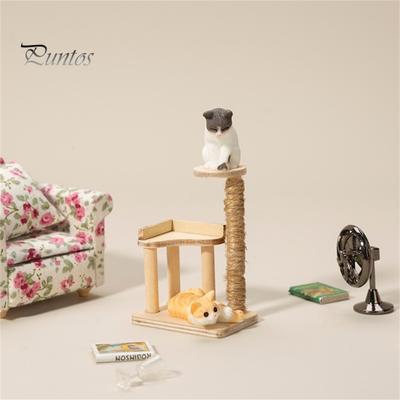1/12 Cat Climbing Post Model Cute Miniature Handmade Craft Pretend Toy Furniture Decor Wooden Cat Scratcher Mini Furniture Model Dollhouse Decoration