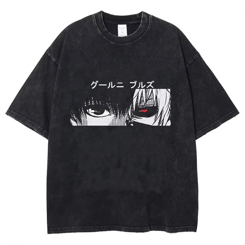 Women's Washed Tokyo Ghoul Ken Kaneki Vintage Washed T-Shirt Sweatshirt Crew Neck Anime Shirt for Fans Clothing Top